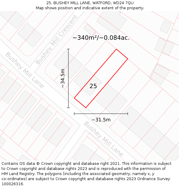 25, BUSHEY MILL LANE, WATFORD, WD24 7QU: Plot and title map