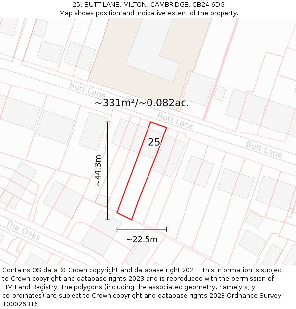 25, BUTT LANE, MILTON, CAMBRIDGE, CB24 6DG: Plot and title map