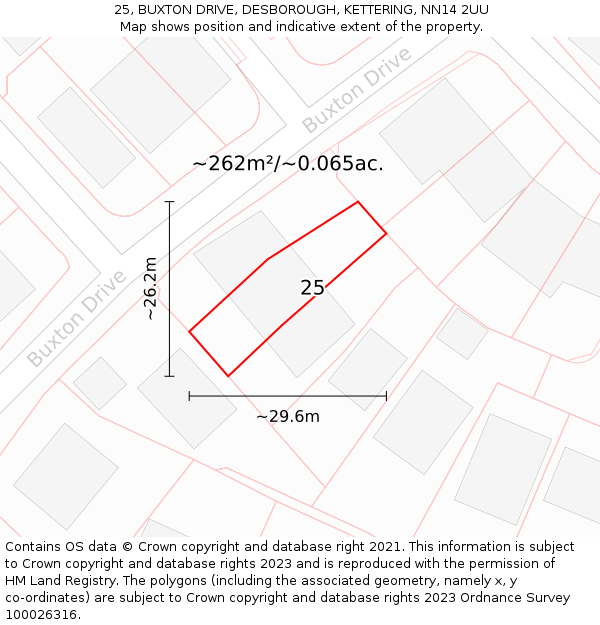 25, BUXTON DRIVE, DESBOROUGH, KETTERING, NN14 2UU: Plot and title map