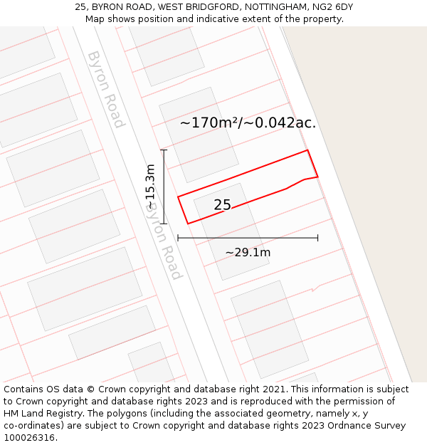 25, BYRON ROAD, WEST BRIDGFORD, NOTTINGHAM, NG2 6DY: Plot and title map