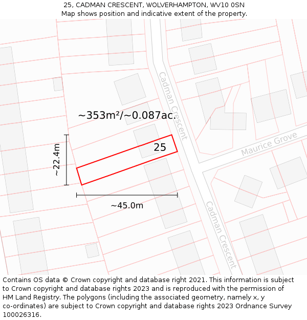 25, CADMAN CRESCENT, WOLVERHAMPTON, WV10 0SN: Plot and title map