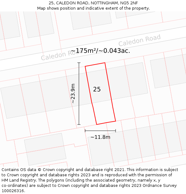 25, CALEDON ROAD, NOTTINGHAM, NG5 2NF: Plot and title map
