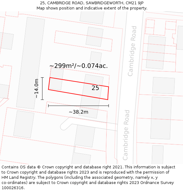 25, CAMBRIDGE ROAD, SAWBRIDGEWORTH, CM21 9JP: Plot and title map