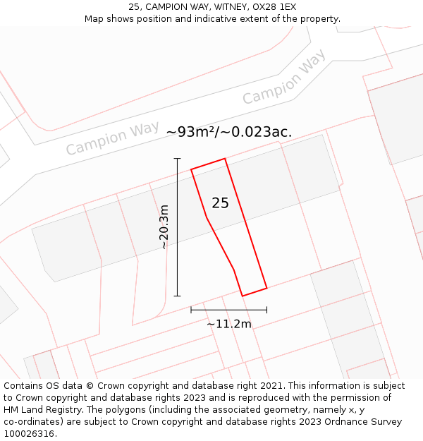 25, CAMPION WAY, WITNEY, OX28 1EX: Plot and title map