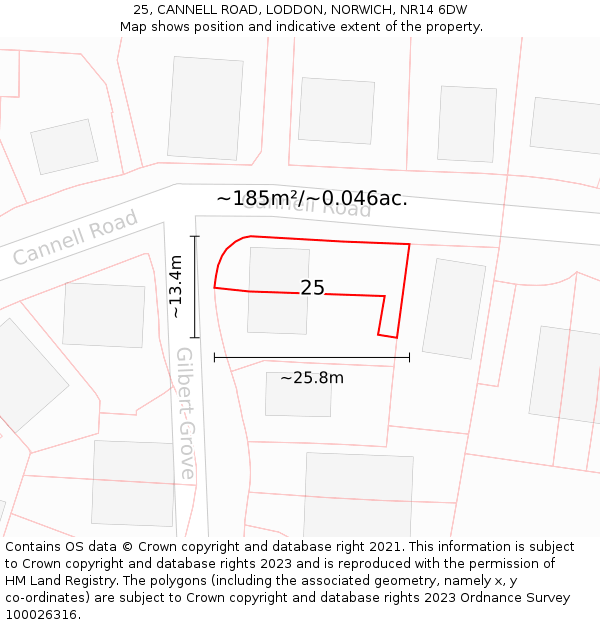 25, CANNELL ROAD, LODDON, NORWICH, NR14 6DW: Plot and title map