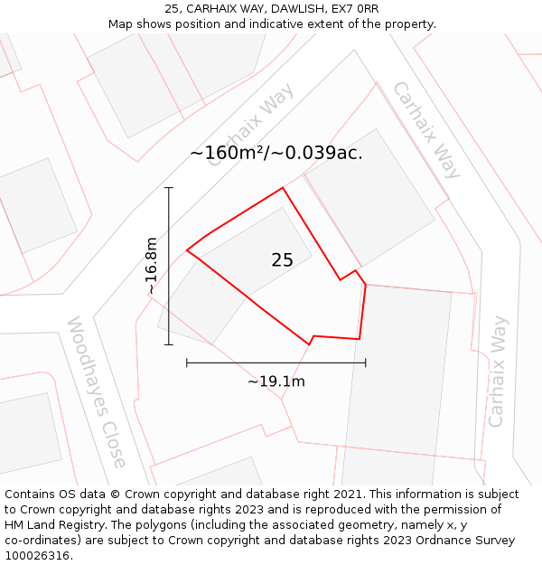 25, CARHAIX WAY, DAWLISH, EX7 0RR: Plot and title map