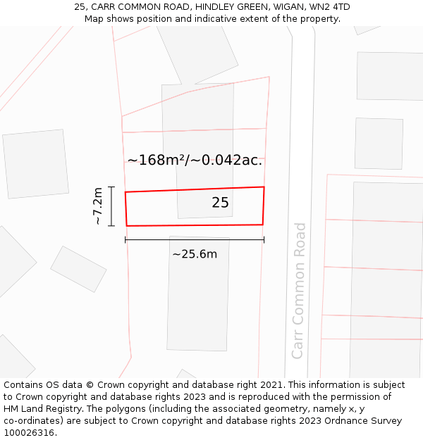 25, CARR COMMON ROAD, HINDLEY GREEN, WIGAN, WN2 4TD: Plot and title map