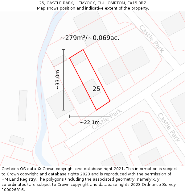 25, CASTLE PARK, HEMYOCK, CULLOMPTON, EX15 3RZ: Plot and title map