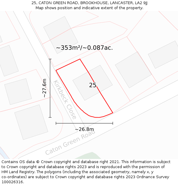 25, CATON GREEN ROAD, BROOKHOUSE, LANCASTER, LA2 9JJ: Plot and title map