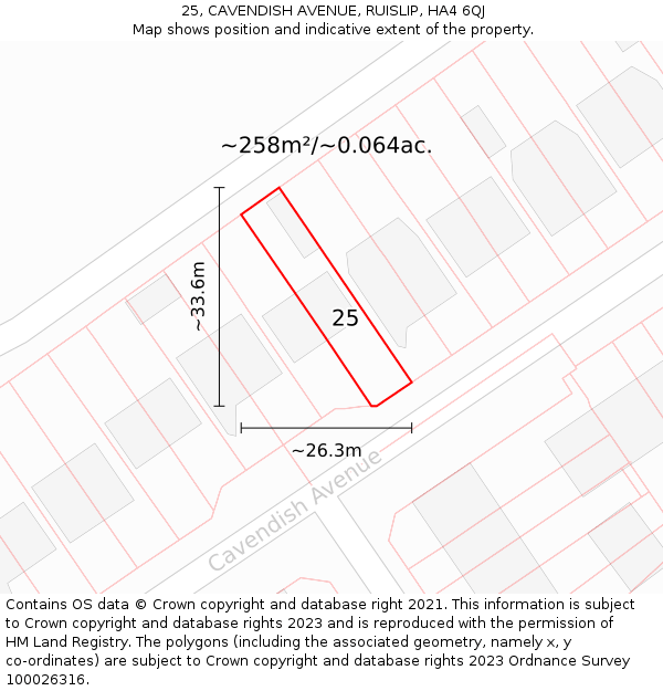 25, CAVENDISH AVENUE, RUISLIP, HA4 6QJ: Plot and title map