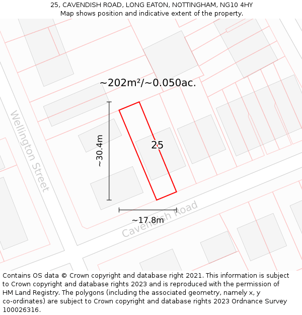 25, CAVENDISH ROAD, LONG EATON, NOTTINGHAM, NG10 4HY: Plot and title map