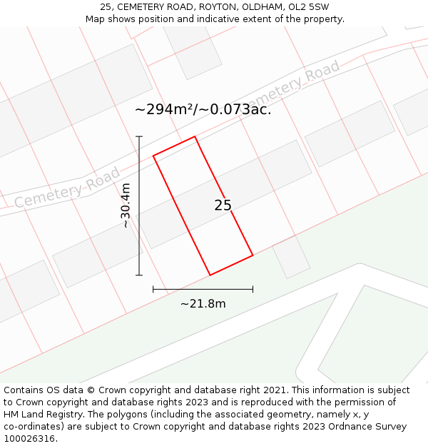 25, CEMETERY ROAD, ROYTON, OLDHAM, OL2 5SW: Plot and title map