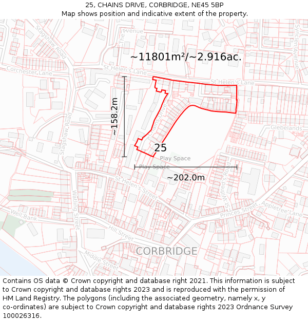 25, CHAINS DRIVE, CORBRIDGE, NE45 5BP: Plot and title map