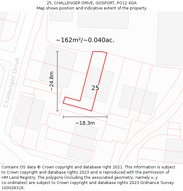 25, CHALLENGER DRIVE, GOSPORT, PO12 4GA: Plot and title map