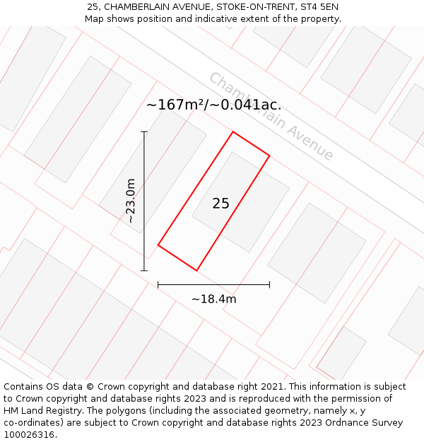 25, CHAMBERLAIN AVENUE, STOKE-ON-TRENT, ST4 5EN: Plot and title map