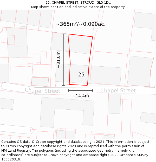 25, CHAPEL STREET, STROUD, GL5 1DU: Plot and title map