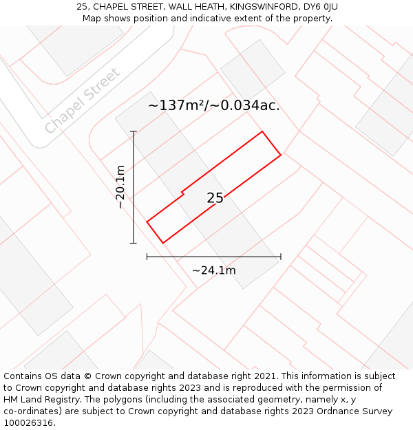 25, CHAPEL STREET, WALL HEATH, KINGSWINFORD, DY6 0JU: Plot and title map