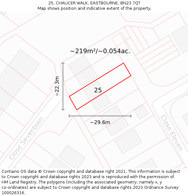 25, CHAUCER WALK, EASTBOURNE, BN23 7QT: Plot and title map