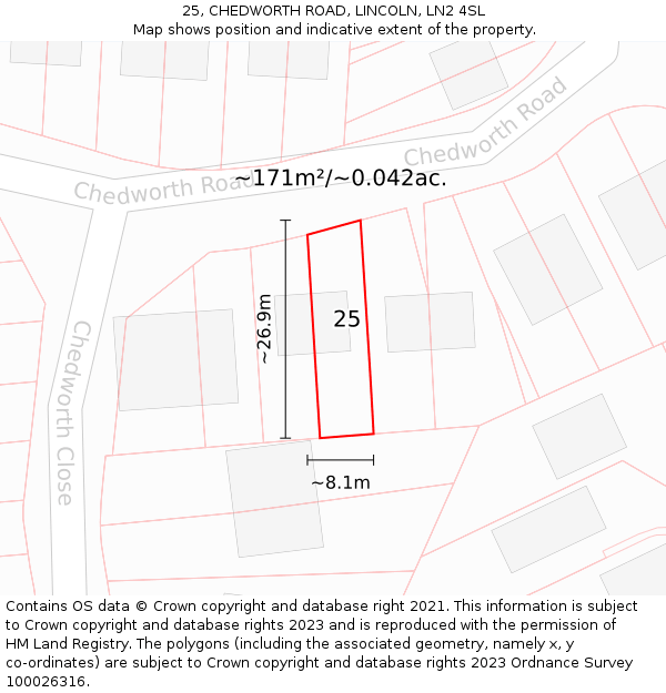 25, CHEDWORTH ROAD, LINCOLN, LN2 4SL: Plot and title map