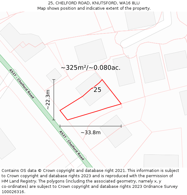25, CHELFORD ROAD, KNUTSFORD, WA16 8LU: Plot and title map