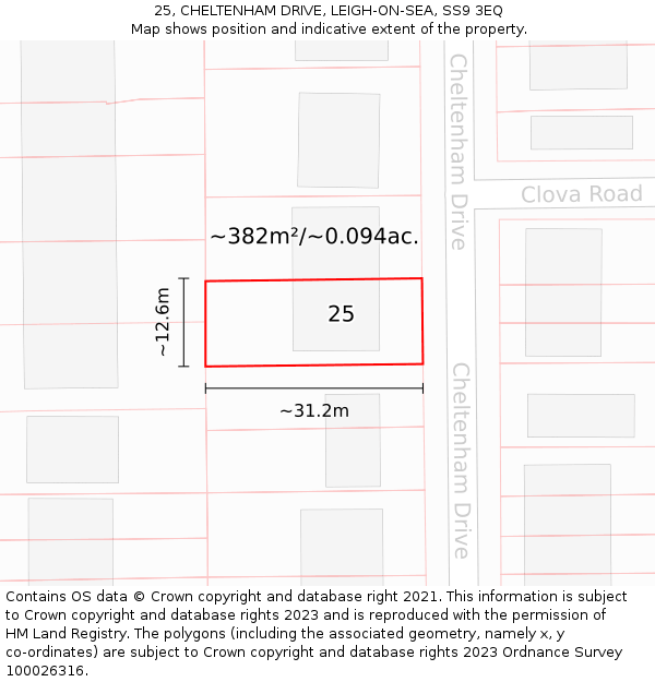 25, CHELTENHAM DRIVE, LEIGH-ON-SEA, SS9 3EQ: Plot and title map