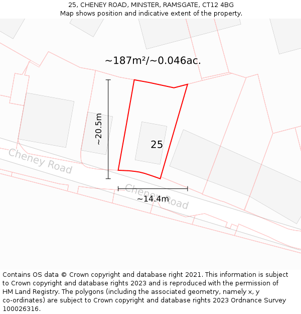 25, CHENEY ROAD, MINSTER, RAMSGATE, CT12 4BG: Plot and title map