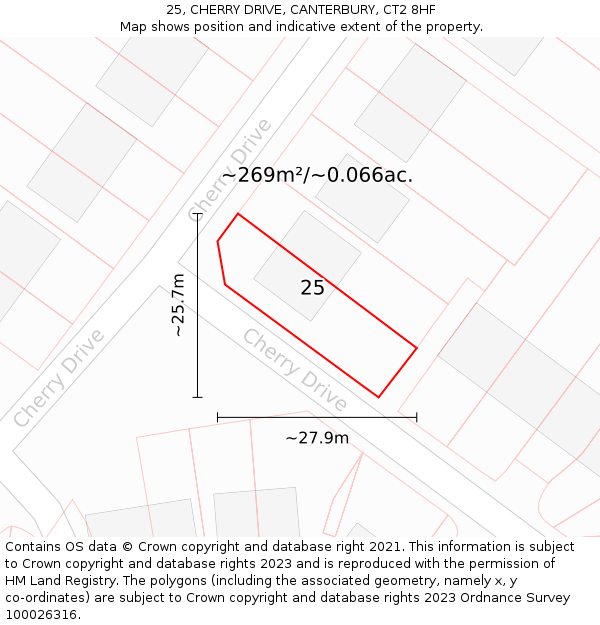 25, CHERRY DRIVE, CANTERBURY, CT2 8HF: Plot and title map