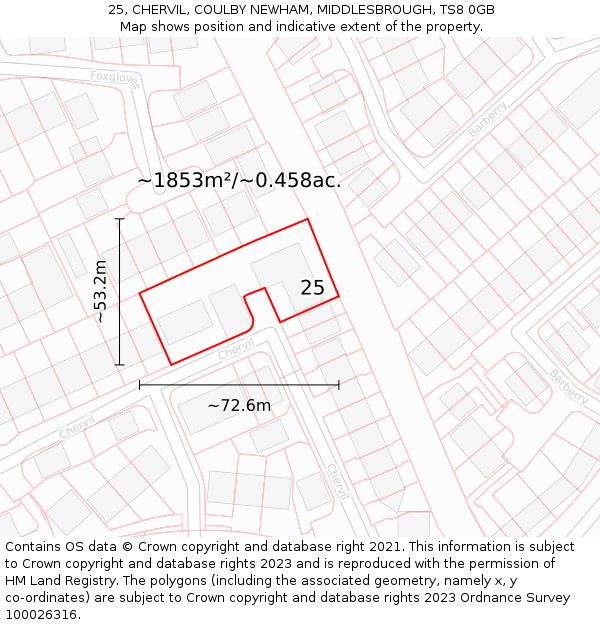 25, CHERVIL, COULBY NEWHAM, MIDDLESBROUGH, TS8 0GB: Plot and title map