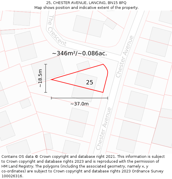 25, CHESTER AVENUE, LANCING, BN15 8PQ: Plot and title map