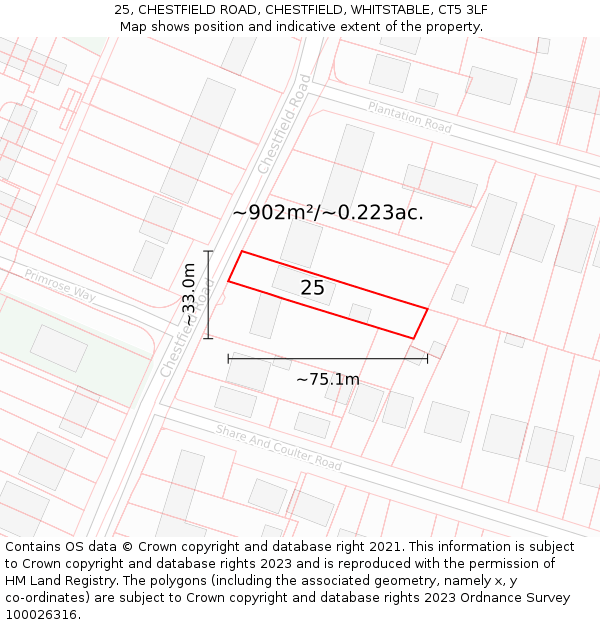 25, CHESTFIELD ROAD, CHESTFIELD, WHITSTABLE, CT5 3LF: Plot and title map