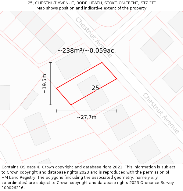 25, CHESTNUT AVENUE, RODE HEATH, STOKE-ON-TRENT, ST7 3TF: Plot and title map