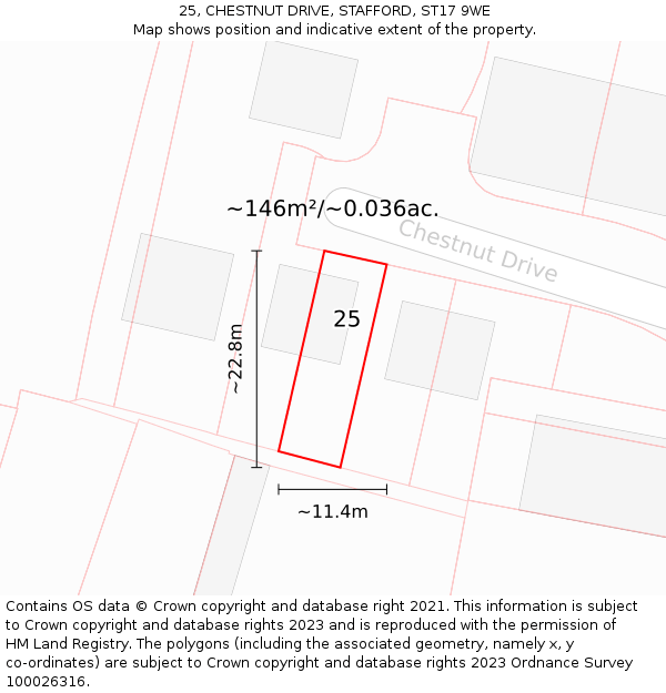 25, CHESTNUT DRIVE, STAFFORD, ST17 9WE: Plot and title map