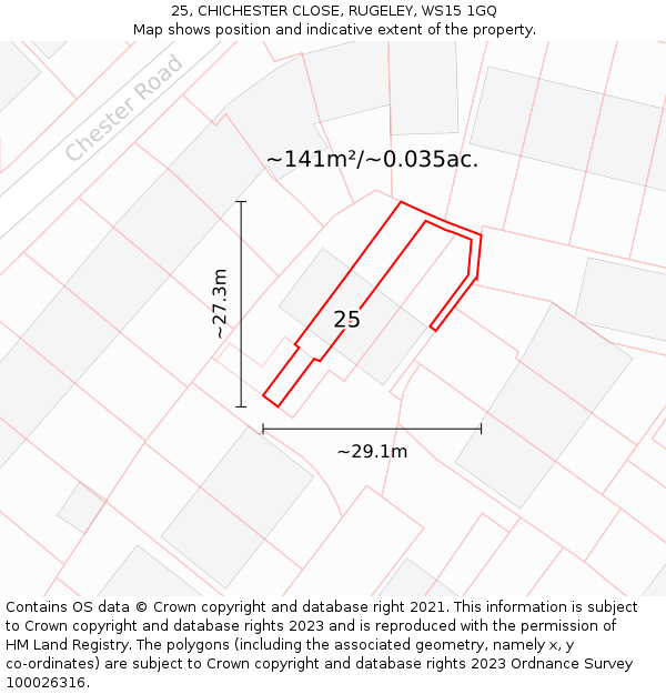 25, CHICHESTER CLOSE, RUGELEY, WS15 1GQ: Plot and title map