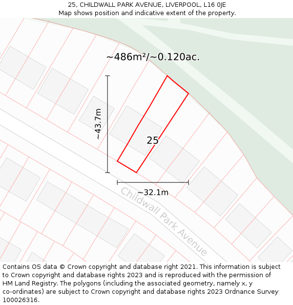 25, CHILDWALL PARK AVENUE, LIVERPOOL, L16 0JE: Plot and title map