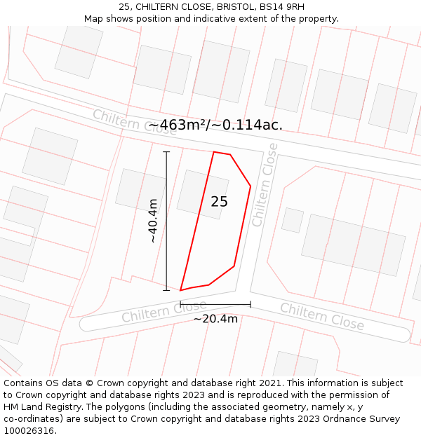 25, CHILTERN CLOSE, BRISTOL, BS14 9RH: Plot and title map