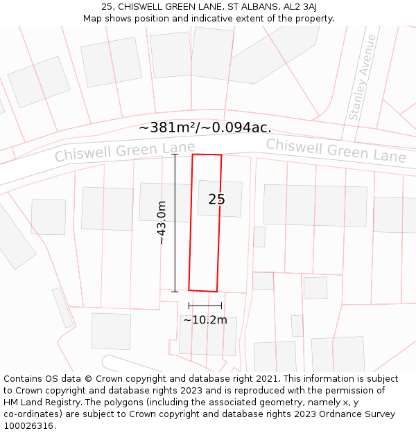 25, CHISWELL GREEN LANE, ST ALBANS, AL2 3AJ: Plot and title map