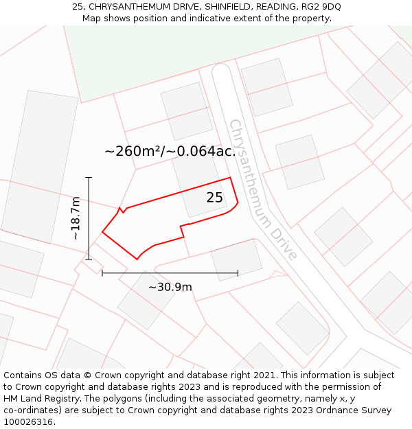 25, CHRYSANTHEMUM DRIVE, SHINFIELD, READING, RG2 9DQ: Plot and title map