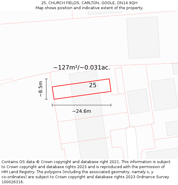 25, CHURCH FIELDS, CARLTON, GOOLE, DN14 9QH: Plot and title map