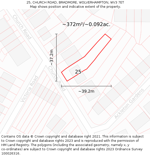 25, CHURCH ROAD, BRADMORE, WOLVERHAMPTON, WV3 7ET: Plot and title map