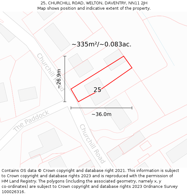 25, CHURCHILL ROAD, WELTON, DAVENTRY, NN11 2JH: Plot and title map