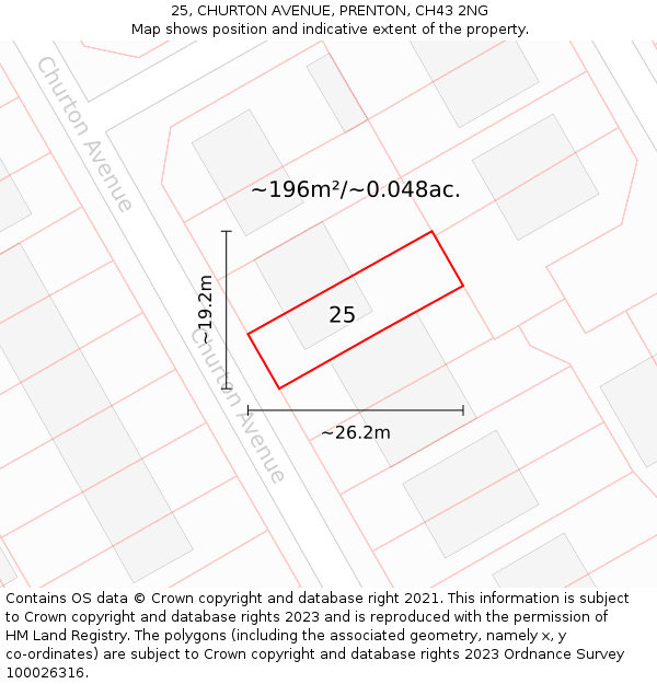 25, CHURTON AVENUE, PRENTON, CH43 2NG: Plot and title map
