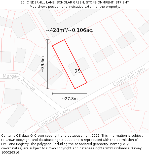 25, CINDERHILL LANE, SCHOLAR GREEN, STOKE-ON-TRENT, ST7 3HT: Plot and title map