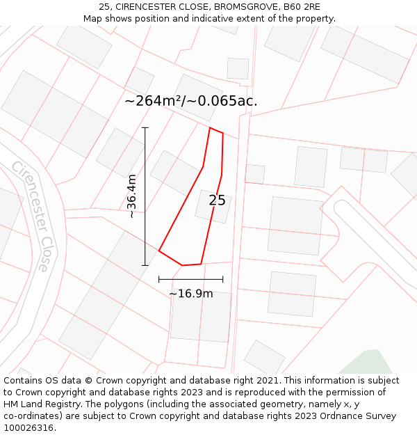 25, CIRENCESTER CLOSE, BROMSGROVE, B60 2RE: Plot and title map