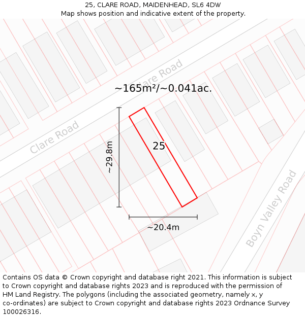 25, CLARE ROAD, MAIDENHEAD, SL6 4DW: Plot and title map