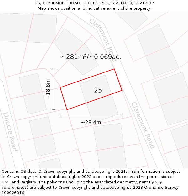 25, CLAREMONT ROAD, ECCLESHALL, STAFFORD, ST21 6DP: Plot and title map