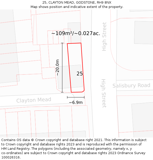 25, CLAYTON MEAD, GODSTONE, RH9 8NX: Plot and title map