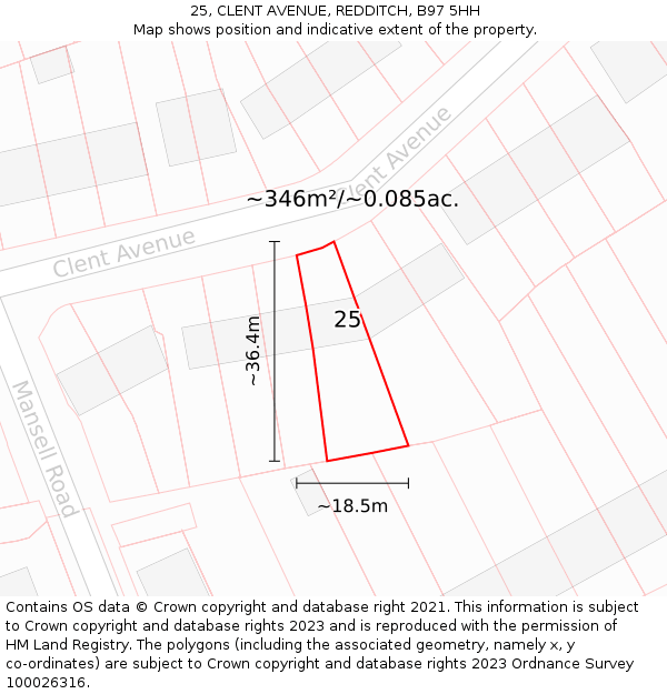 25, CLENT AVENUE, REDDITCH, B97 5HH: Plot and title map