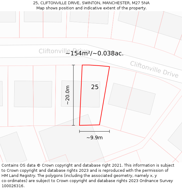 25, CLIFTONVILLE DRIVE, SWINTON, MANCHESTER, M27 5NA: Plot and title map