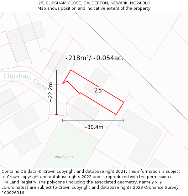 25, CLIPSHAM CLOSE, BALDERTON, NEWARK, NG24 3LD: Plot and title map