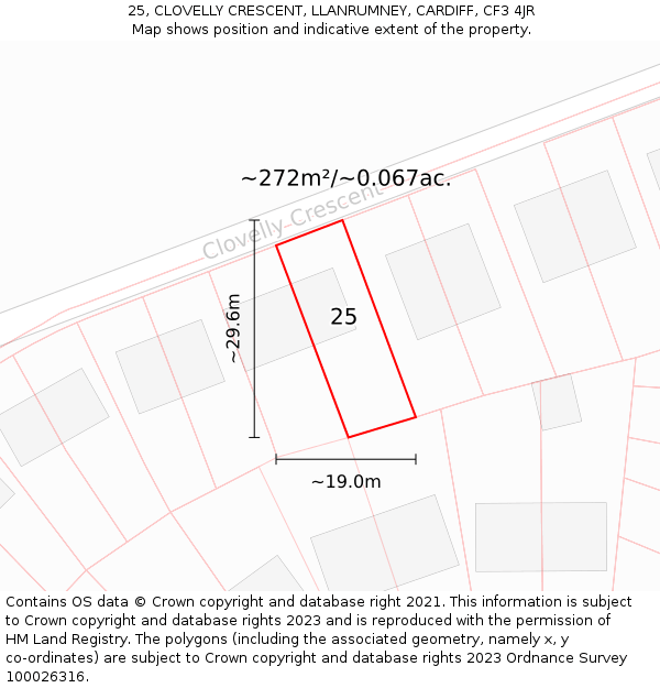 25, CLOVELLY CRESCENT, LLANRUMNEY, CARDIFF, CF3 4JR: Plot and title map